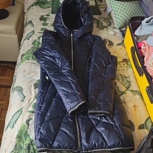 Guess Navy Quilted Puffer Jacket with Script Logo